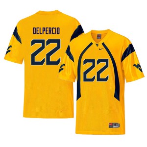 Mens West Virginia Mountaineers Anthony Delpercio #22 Embroidery Yellow Throwback Jerseys 218889-165