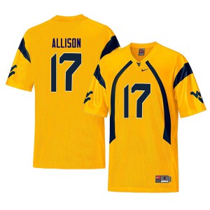 Men West Virginia Mountaineers Jack Allison #17 Embroidery Throwback Yellow Jersey 299536-173