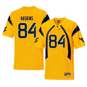 Mens West Virginia Mountaineers Jovani Haskins #84 Yellow College Throwback Jersey 267345-323