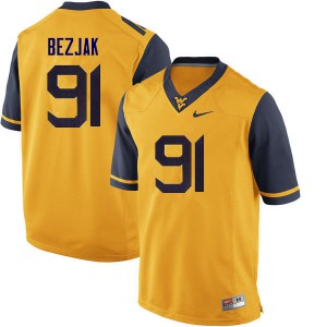 Men West Virginia Mountaineers Matt Bezjak #91 Yellow Player Jersey 290519-783