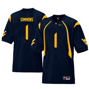 Mens West Virginia Mountaineers T.J. Simmons #1 Navy Throwback NCAA Jerseys 552661-637
