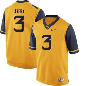 Men's West Virginia Mountaineers Toyous Avery #3 NCAA Yellow Jersey 346230-718