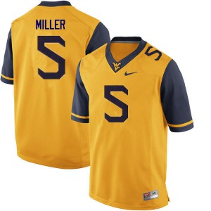Mens West Virginia Mountaineers Dreshun Miller #5 Embroidery Gold Jersey 587580-472