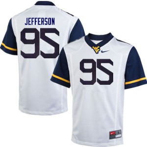 Mens West Virginia Mountaineers Jordan Jefferson #95 White NCAA Jersey 910219-335