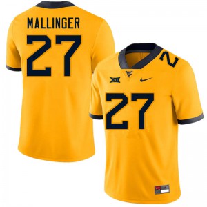 Mens West Virginia Mountaineers Davis Mallinger #27 College Gold Jerseys 633243-425