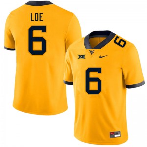 Mens West Virginia Mountaineers Exree Loe #6 Gold Stitched Jersey 736650-707