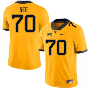 Mens West Virginia Mountaineers Shaun See #70 Gold Stitch Jerseys 718013-710