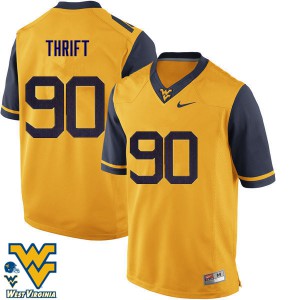 Mens West Virginia Mountaineers Brenon Thrift #90 Gold Embroidery Jerseys 346331-456