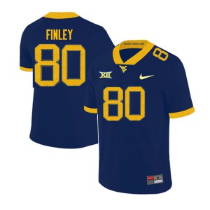 Mens West Virginia Mountaineers Charles Finley #80 Navy NCAA Jerseys 891505-727