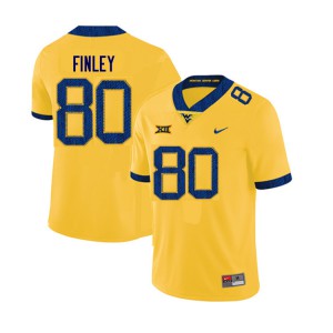Mens West Virginia Mountaineers Charles Finley #80 Embroidery Yellow Jerseys 349775-440