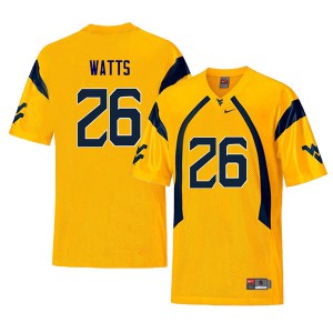 Mens West Virginia Mountaineers Connor Watts #26 Embroidery Yellow Retro Jersey 290629-413