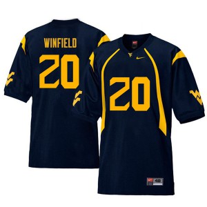 Mens West Virginia Mountaineers Corey Winfield #20 Alumni Navy Retro Jersey 214218-738