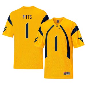 Men's West Virginia Mountaineers Derrek Pitts #1 Stitch Yellow Retro Jerseys 243925-535