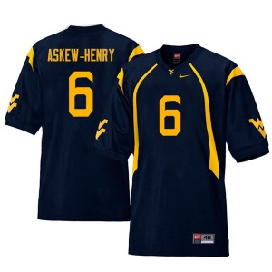 Mens West Virginia Mountaineers Dravon Askew-Henry #6 Stitched Retro Navy Jerseys 564777-445