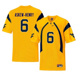Mens West Virginia Mountaineers Dravon Askew-Henry #6 Retro Embroidery Yellow Jersey 920124-319