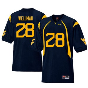 Mens West Virginia Mountaineers Elijah Wellman #28 Navy Retro Stitched Jersey 865502-352