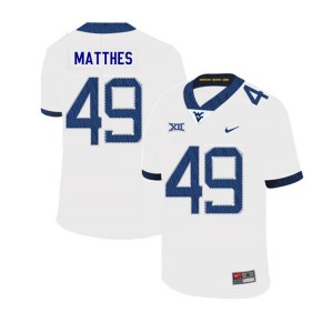 Mens West Virginia Mountaineers Evan Matthes #49 Embroidery 2019 White Jersey 789954-133