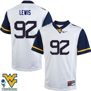 Men West Virginia Mountaineers Jon Lewis #92 White Embroidery Jersey 952701-530