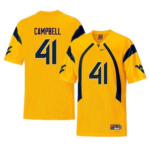 Mens West Virginia Mountaineers Jonah Campbell #41 Yellow Stitched Retro Jerseys 184182-557