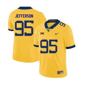Men West Virginia Mountaineers Jordan Jefferson #95 University 2019 Yellow Jerseys 700822-227