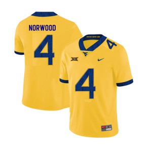 Men West Virginia Mountaineers Josh Norwood #4 Yellow 2019 Football Jerseys 119979-780