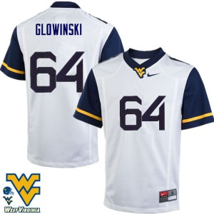 Men's West Virginia Mountaineers Mark Glowinski #64 White Embroidery Jerseys 217143-857