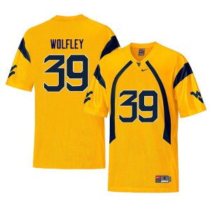 Men West Virginia Mountaineers Maverick Wolfley #39 Yellow Retro College Jerseys 139644-303