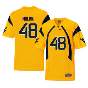 Mens West Virginia Mountaineers Mike Molina #48 NCAA Retro Yellow Jersey 348997-230