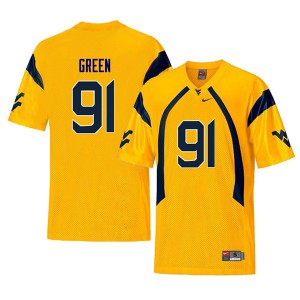Mens West Virginia Mountaineers Nate Green #91 Retro Yellow Stitch Jersey 978878-350