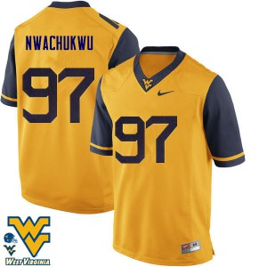 Mens West Virginia Mountaineers Noble Nwachukwu #97 Gold Stitch Jerseys 603801-344