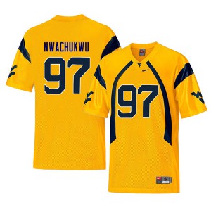 Mens West Virginia Mountaineers Noble Nwachukwu #97 Yellow Retro Football Jersey 360941-490