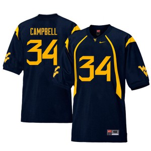 Men West Virginia Mountaineers Shea Campbell #34 Navy Retro Stitch Jersey 266714-597