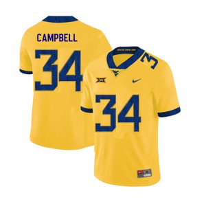 Men's West Virginia Mountaineers Shea Campbell #34 Stitch Yellow 2019 Jersey 812836-167