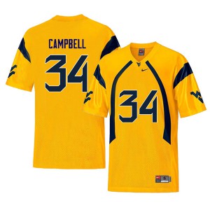 Mens West Virginia Mountaineers Shea Campbell #34 Retro University Yellow Jersey 339193-790