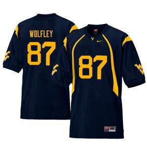 Men West Virginia Mountaineers Stone Wolfley #87 Navy Retro Player Jersey 594795-184