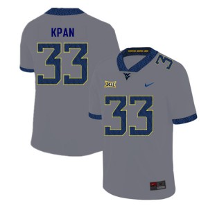 Mens West Virginia Mountaineers T.J. Kpan #33 Embroidery 2019 Gray Jersey 303789-543