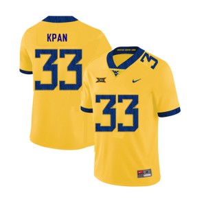 Men's West Virginia Mountaineers T.J. Kpan #33 2019 Yellow Stitched Jersey 142744-677