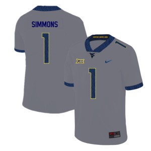 Men West Virginia Mountaineers T.J. Simmons #1 Embroidery Gray 2019 Jerseys 277786-790