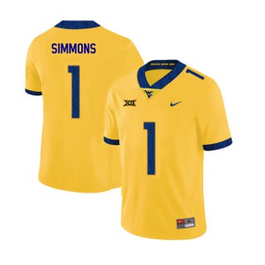 Mens West Virginia Mountaineers T.J. Simmons #1 Embroidery Yellow 2019 Jerseys 787083-733