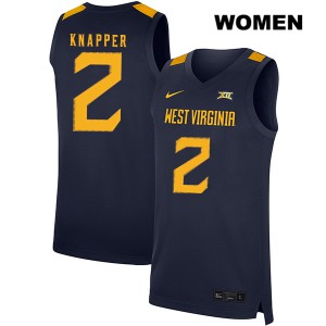 Womens West Virginia Mountaineers Brandon Knapper #2 Navy NCAA Jerseys 597096-539