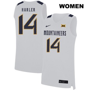 Women West Virginia Mountaineers Chase Harler #14 Embroidery White Jersey 100303-884