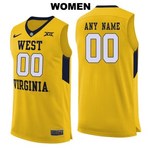 Women West Virginia Mountaineers Custom #00 Yellow Official Jerseys 420621-588