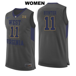 Womens West Virginia Mountaineers DAngelo Hunter #11 Gray Basketball Jersey 423480-205