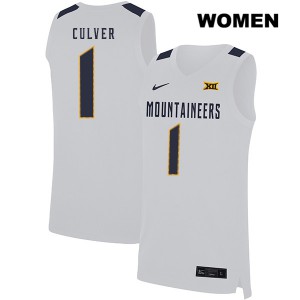 Women's West Virginia Mountaineers Derek Culver #1 Embroidery White Jerseys 543569-250