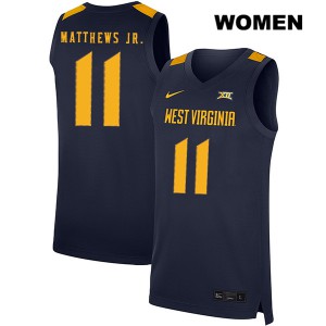 Women's West Virginia Mountaineers Emmitt Matthews Jr. #11 NCAA Navy Jerseys 955222-741