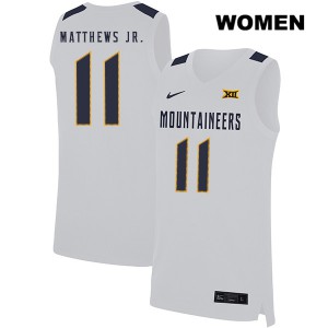 Women's West Virginia Mountaineers Emmitt Matthews Jr. #11 White Player Jerseys 455720-316