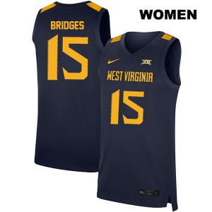 Women West Virginia Mountaineers Jalen Bridges #15 Basketball Navy Jersey 301488-428