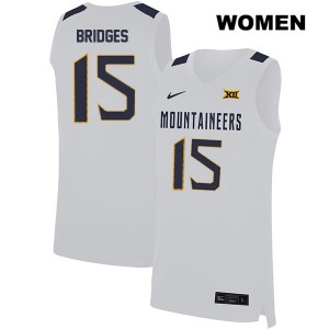 Women West Virginia Mountaineers Jalen Bridges #15 Basketball White Jerseys 473167-467