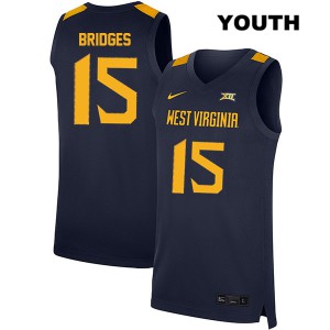 Youth West Virginia Mountaineers Jalen Bridges #15 College Navy Jerseys 683172-951