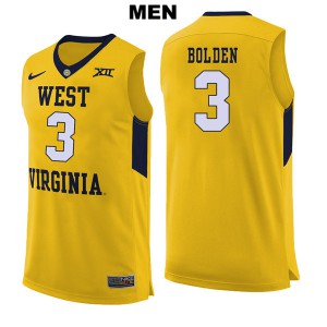 Mens West Virginia Mountaineers James Bolden #3 Yellow Stitched Jerseys 414701-562